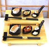 Canapé set black 2 spoons leaf & sauce dishes