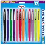 Paper Mate 74423 Paper Mate Flair Felt Tip Marker Pen, 12 Assorted Brl/Ink Colors, Med, 12/Pk