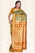 Garden Olive Tana Art Indian Silk Sari with designer orange Pallu