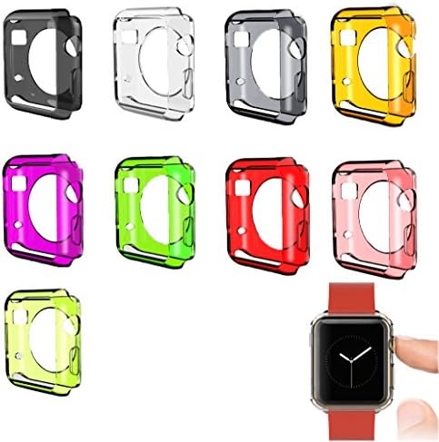 9 Piece Apple Watch TPU Casing by Purple Penguin, Transparent Full 42mm Cover, Crystal Clear Multi Color, Ultra Clarity Touch Screen Cover, Anti-Fingerprint, Anti-bubble, Get Yours Today
