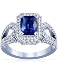 Platinum Cushion Cut Blue Sapphire Ring With Sidestones (GIA Certificate)
