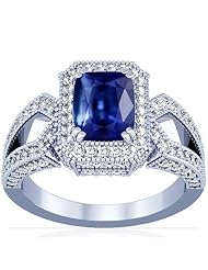 18K White Gold Cushion Cut Blue Sapphire Ring With Sidestones (GIA Certificate)