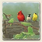 Tumbled tile trivet ~ Rail Birds ~ 7.5 inch square ~ code 221