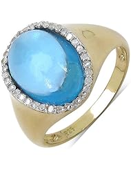7.93 Carat Genuine Swiss Blue Topaz and 0.17 ct. t.w. Carat Genuine Diamond Accents 14k Gold Plated Silver Ring