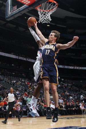 Indiana Pacers v Atlanta Hawks: Mike Dunleavy and Damien Wilkins Photographic Poster Print by Scott Cunningham, 24x36
