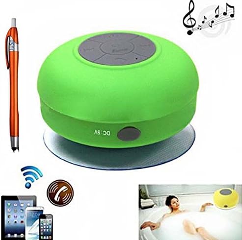 JuSp(TM), Mini Wireless Waterproof Bluetooth Shower Speaker Hands Free Speaker for iPhone /iPad / Cellphones-Green +1 Random Colorful Stylus Ballpoint Pen Gift
