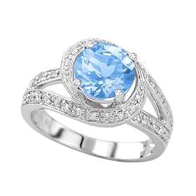 14K White Gold 1 5 ct. Diamond and 2 1 2 ct. Prong Set Blue Topaz Fashion Ring by Blue-Topaz Sets