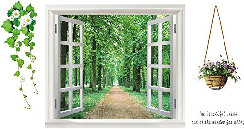 EMIRACLEZE Christmas Gift Holiday Shopping 3d Tree Flower Windows Avenue Removable Mural Wall Stickers Wall Decal for Television Background Home Decor