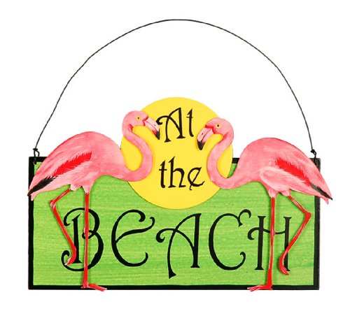 Sunset Vista Designs Kathy Hatch Pretty in Pink At the Beach Flamingo Sign, 9 by 8-Inch