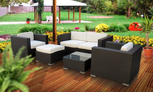 Outdoor Patio Wicker Sofa Sectional 5 Pc Set Espresso