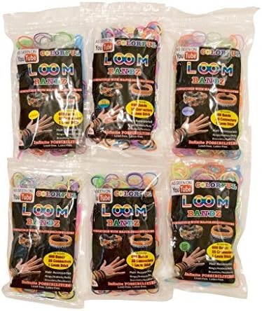 Loom Bands 6 Pack Bundle - Rainbow, Metallic, Glitter, Tie-Dye, Glow-in-the-Dark 3600 total Loom Bandz