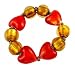 Bracelet - B53 - Murano Glass Style - Hearts - Stretch ~ Red and Gold