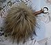 AURORA168 Caramel Brown X-large Furry Puff Pom Pom Ball Keyring / Bag Purse Charm Gold Ring