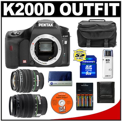 Pentax K200D Digital SLR Camera with Pentax SMC DA 18-55mm AL II Zoom Lens + Pentax SMC DA 50-200mm ED Zoom Lens + 8GB SDHC Card + Batteries and Charger + Case + Cameta Bonus Accessory Kit