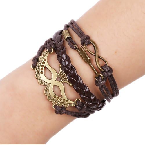 MyTime Bracelet Original Cute DIY Leather Charm Bracelets Women Men Bronze Mask Arrow Hollow Infinity Cuff Bracelet Wristband Monogram Bracelet