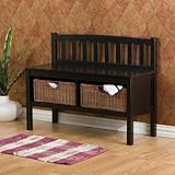 Southern Enterprises Black Bench with Brown Rattan Baskets