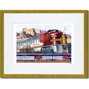 Gold Framed/Matted Print 17×23, Santa Fe Locomotive