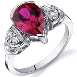 Tear Drop 2.50 carats Ruby Solitaire Engagement Ring in Sterling Silver Available in Size 5 thru 9