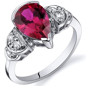 Tear Drop 2.50 carats Ruby Solitaire Engagement Ring in Sterling Silver Size 5: Peora: Jewelry