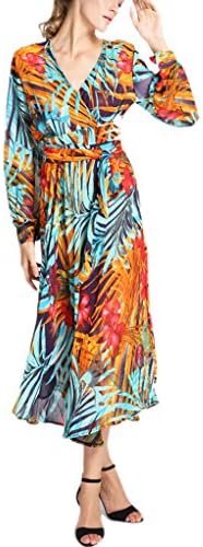 Women's New Fashion Floral Print V-Neck Lonng Sleeve Long Style Big Wiggle Dress