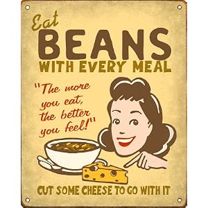 Eat Beans Retro Kitchen Sign / Wall Plaque with Soup Bowl and Cheese