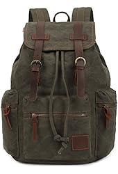 KINGLAKE Vintage Unisex Canvas Leather Backpack Rucksack Satchel Hiking Bag Shoolbag Bookbag