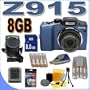 Kodak Easyshare Z915 10MP Digital Camera w/ 10x Optical IS Zoom (Blue) 8GB BigVALUEInc Accessory Saver NiMH Bundle
