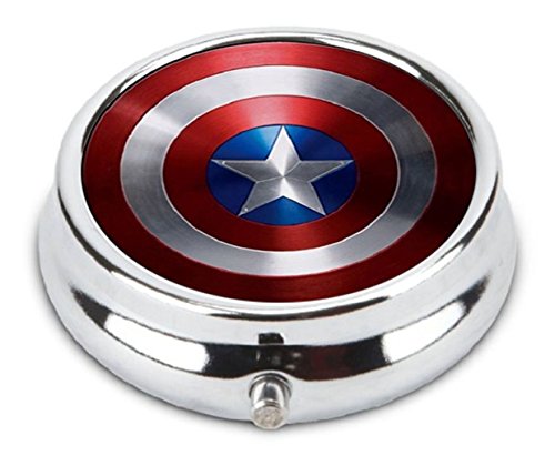 OceanArt Custom Captain America Shield Avengers Unique Silver Tone Round Pill Box Medicine Tablet Organizer or Coin Purse