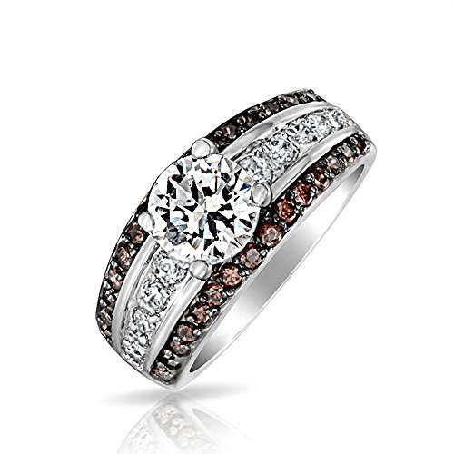 Bling Jewelry CZ Pave Coffee and Round Engagement Ring Rhodium Plated
