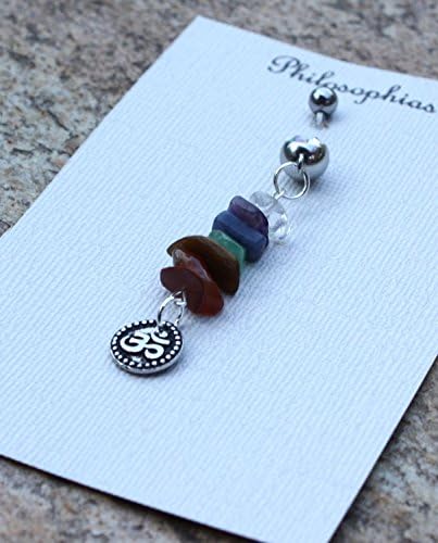 Belly Button Ring with 7 Chakra Stones and Om Symbol Rainbow