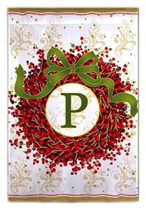 Monogram Holiday Wreath Garden Size Flag P