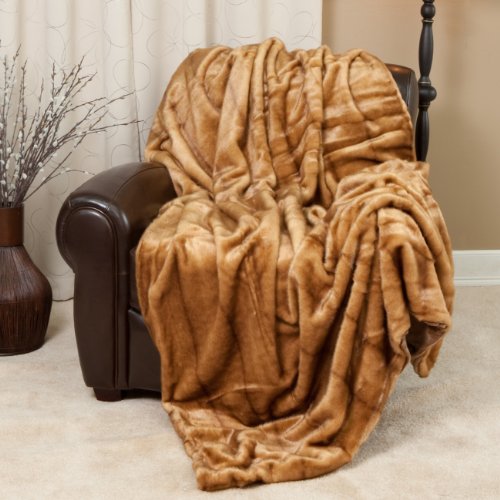 Oversize Golden Sable Faux Fur Throw Blanket 60