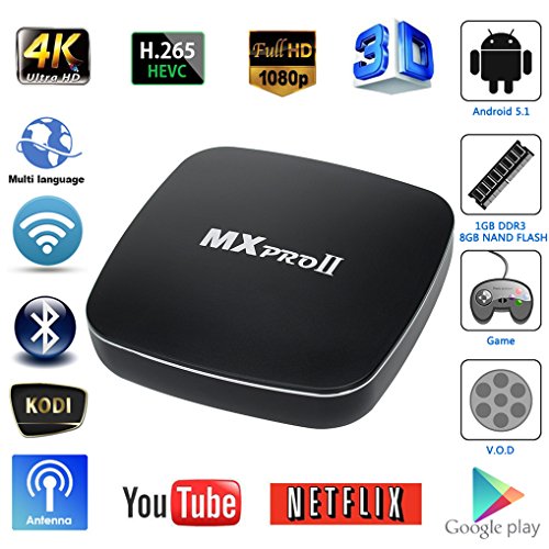AKASO MX Pro II Android 5.1 TV Box 4K HDMI Kodi 16.0 Pre-Installed Amlogic S905 Quad Core, 1GB 8GB Bluetooth Google Smart TV Box