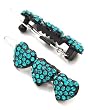 Set of 2--Black Tone Blue Rhinestone 3 Heart Snap Hair Barette Clips