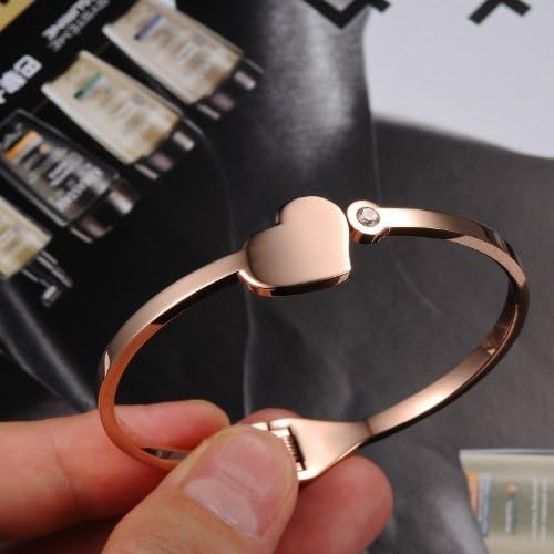 The Lantern Fashion Stainless Steel Women's Bracelets Crystal Drill Rose Gold Color Wristband Cuff Bands Heart Lady Gifts 6.7 Inch Length
