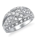 Womens .55ct Round Diamond Band Ring 14k White Gold