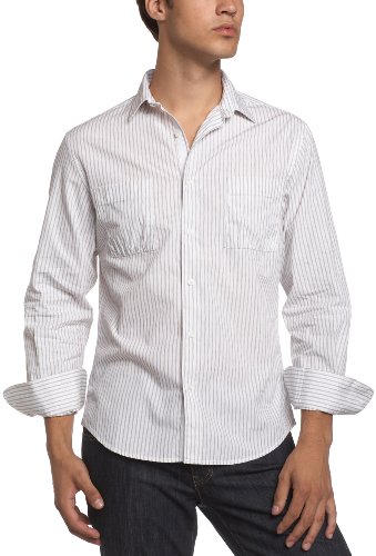 Perry Ellis Men’s Fineline Stitch Stripe Shirt,Bright White