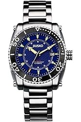 JIUSKO 39LSB08 Mens 21 Jewel Automatic Self Wind 200m Stainless Steel Dive Watch, Blue Dial