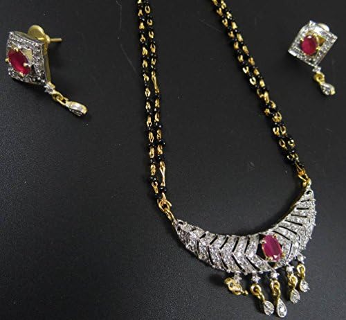 Black Beads Chain Bolywood Jewellery Wedding Mangalsutra Set Indian Traditional Earring Set Fashion Jewelry