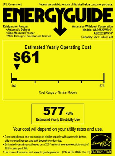 Amana 25-Cubic-Foot Side-by-Side Refrigerator, ASD2522WRB, Black