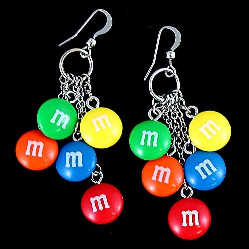 M&amp;M's Candy Multi Charm Dangle Wire Earrings Fun Fashion Jewelry Accessory