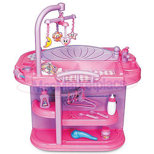 Toddler Girls Pretend Play Baby Doll Toy Crib Nursery Changing Table