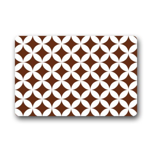 Personalized Browm White Overlapping Geometric Circles Seamless Pattern Machine-washable Indoor/Outdoor Door Mat 23.6"(L) x 15.7"(W)