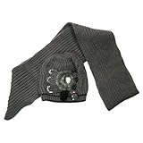IMAGE OF Gray Hand Knit Hat & Scarf Set W/ Rhinestones & Beaded Trim