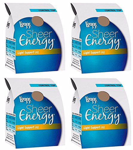 4-Pairs L'eggs Sheer Energy Control Top Sheer Toe with Light Support Leg
