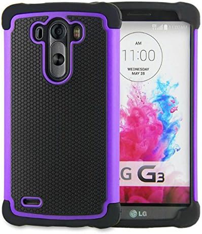 LG G3 case, Hongqing Shop Shock Absorption Drop Protection 2 in 1 Heavy Duty Durable Tough High Impact Hybrid Hexagon Textured Armor Shell with Black Soft Silicone Inner Bumper Cover Case (Purple)
