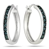 1/10 Carat Blue Diamond Hoop Earrings in .925 Sterling Silver