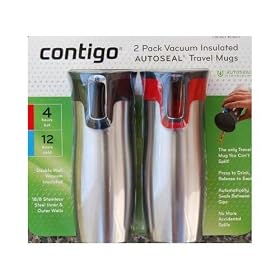 Contigo 2 Pack 16 Oz Double Wall Vacuum Insulated Autoseal Stainless Steel Travel Mugs - (Red & Black Top)