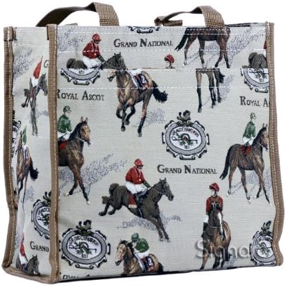 Signare Tapestry Shopping Bag/Tote Bag/Carry All Bag in Horse Racing Design
