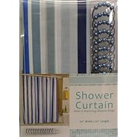 Bright Stripe Complete Set Fabric Shower Curtain with 12 Matching Roller Hooks